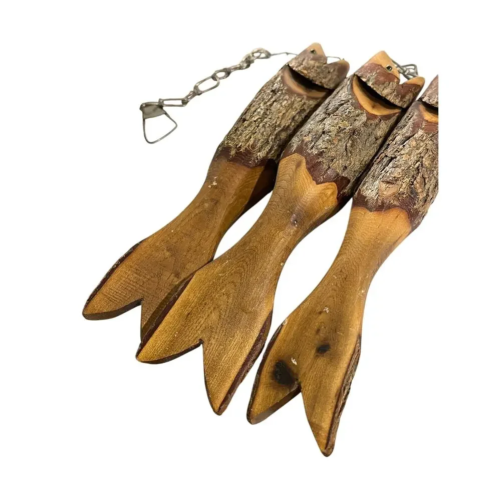 Vtg‎ Hand Carved Wood Fish Stringer Rustic Cabin Lodge Lake House Man Cave Decor